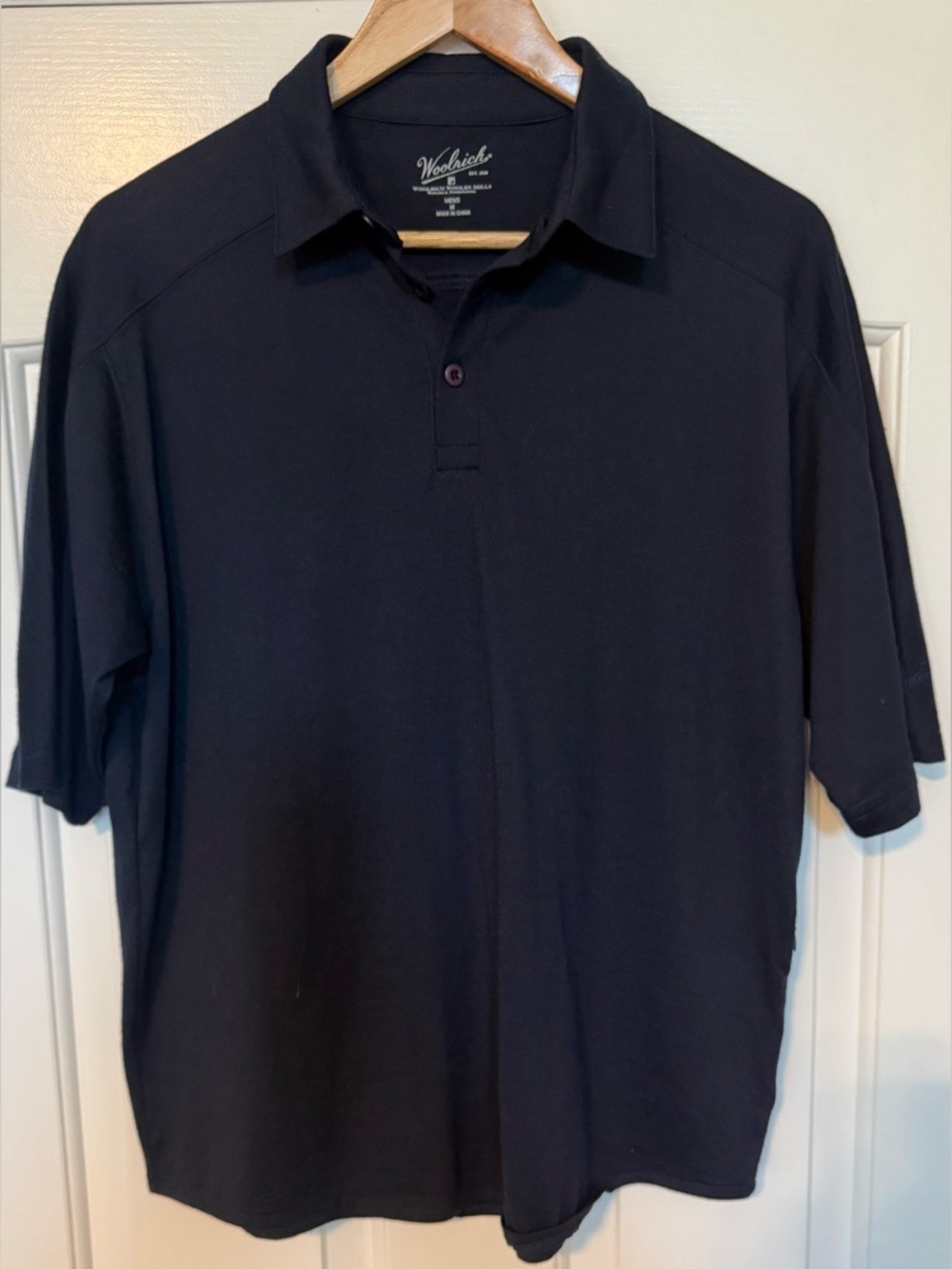 Woolrich Merino Blend Performance Polo Shirt Mens M Deep Indigo Navy Zip Pocket
